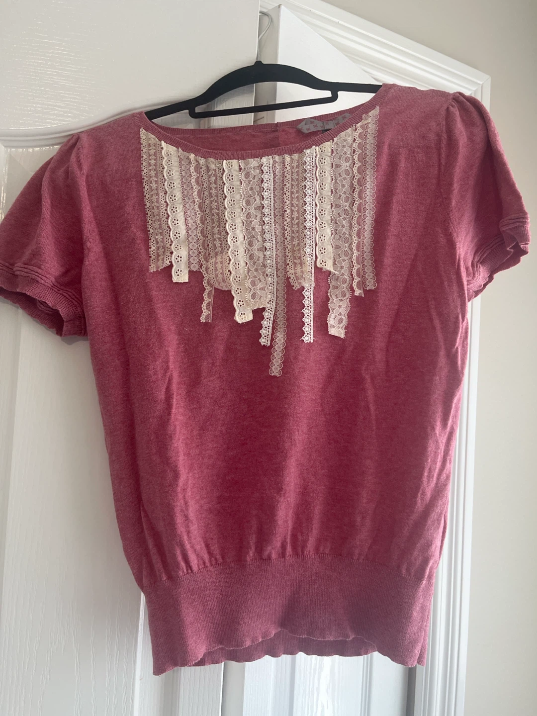 Next Brand - Pink Lace Detail Short Sleeve Top