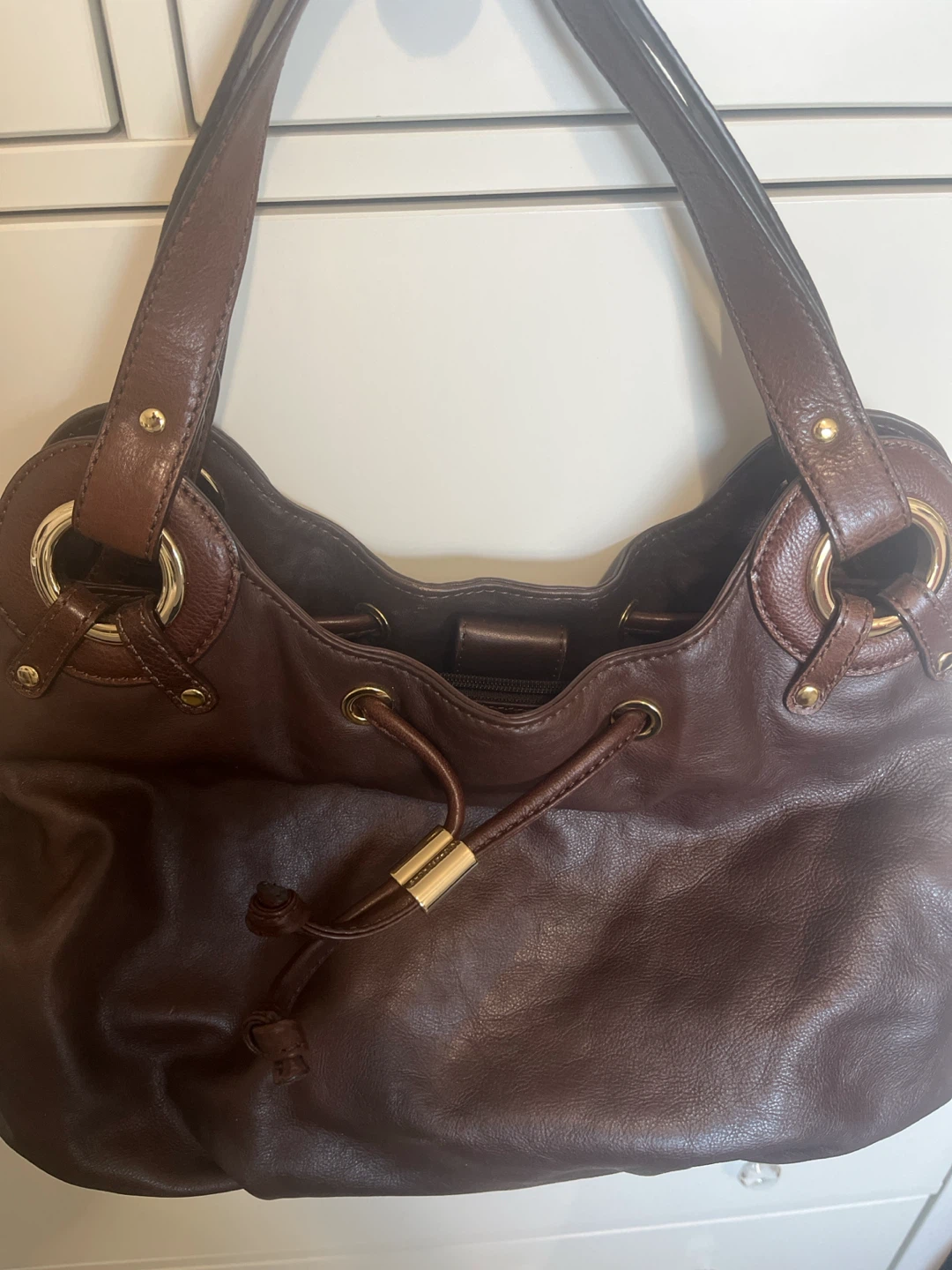 Michael Kors Brown Leather Drawstring Shoulder Bag