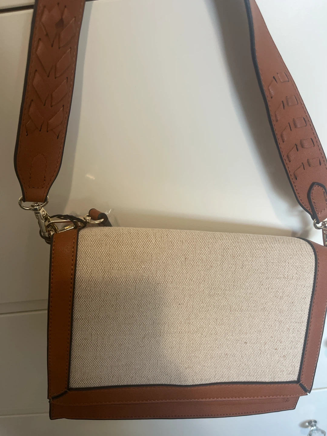 Canvas and Faux Leather Crossbody Bag
