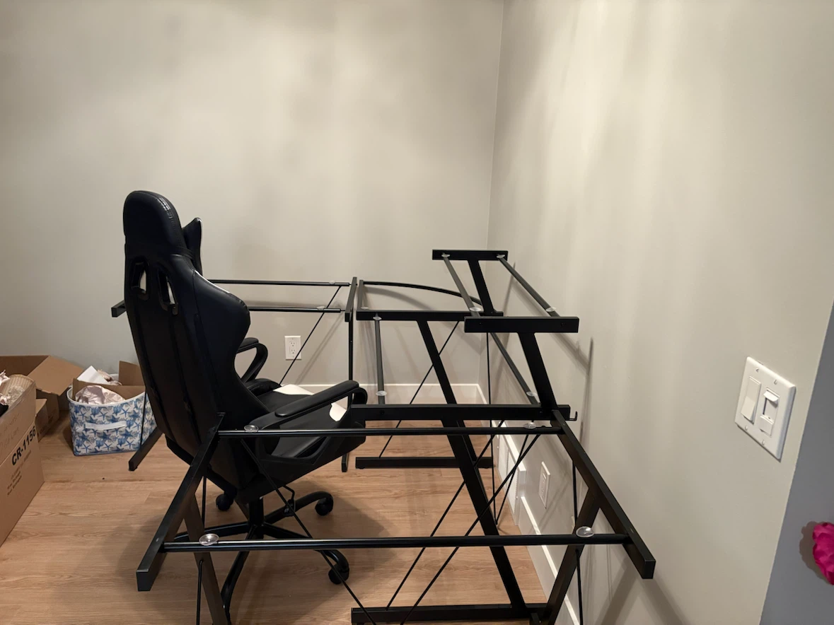 Black L-Shaped Glass Computer Desk Frame - photo 2