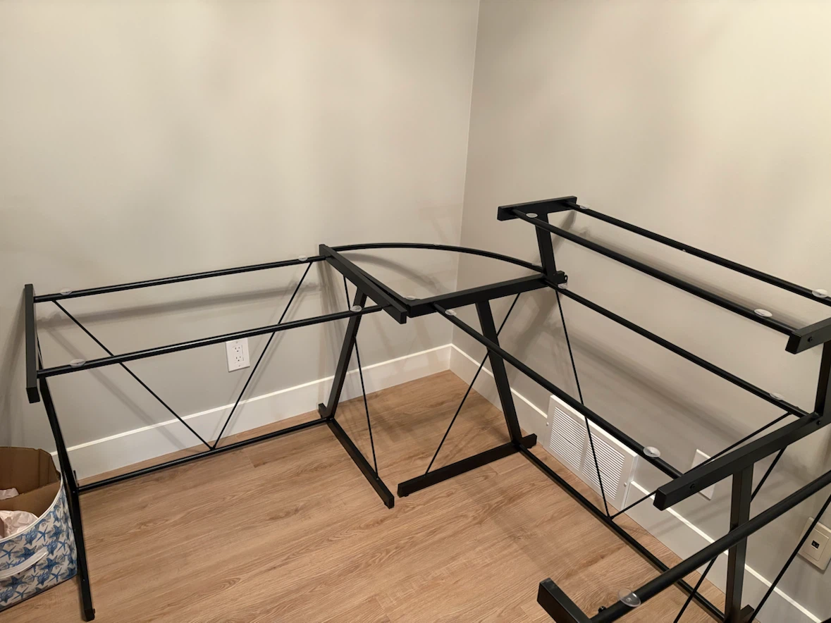 Black L-Shaped Glass Computer Desk Frame - photo 5