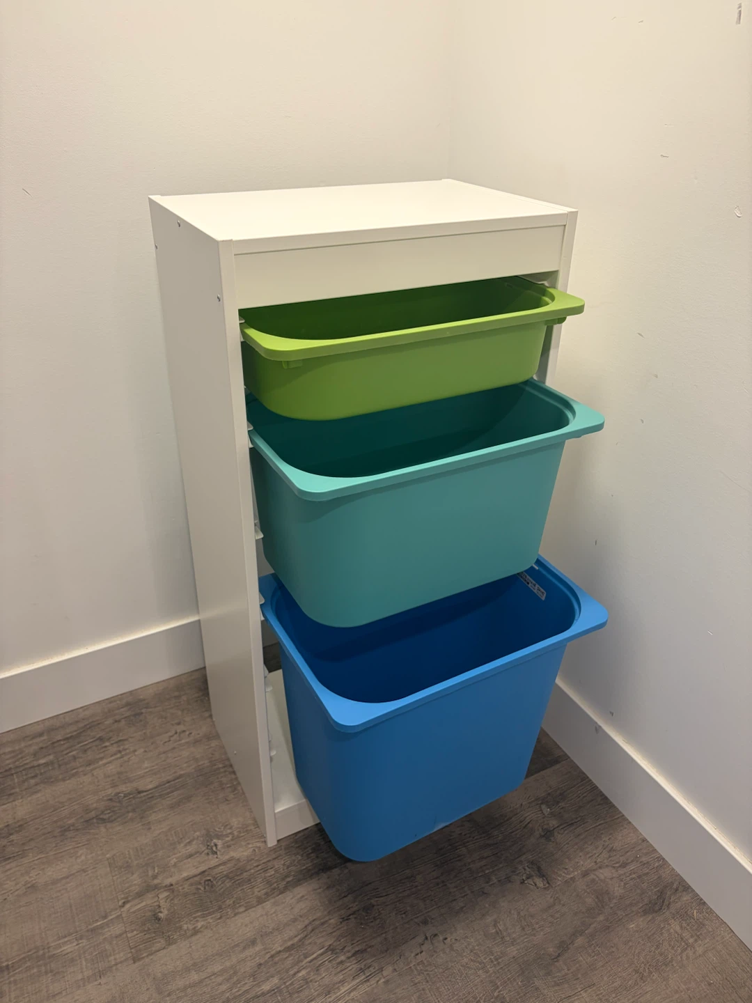 IKEA storage cabinet with bins