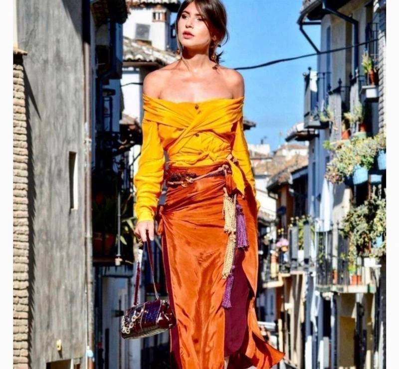 ZARA Limited Collection Orange Viscose Midi Skirt – Size M - photo 5