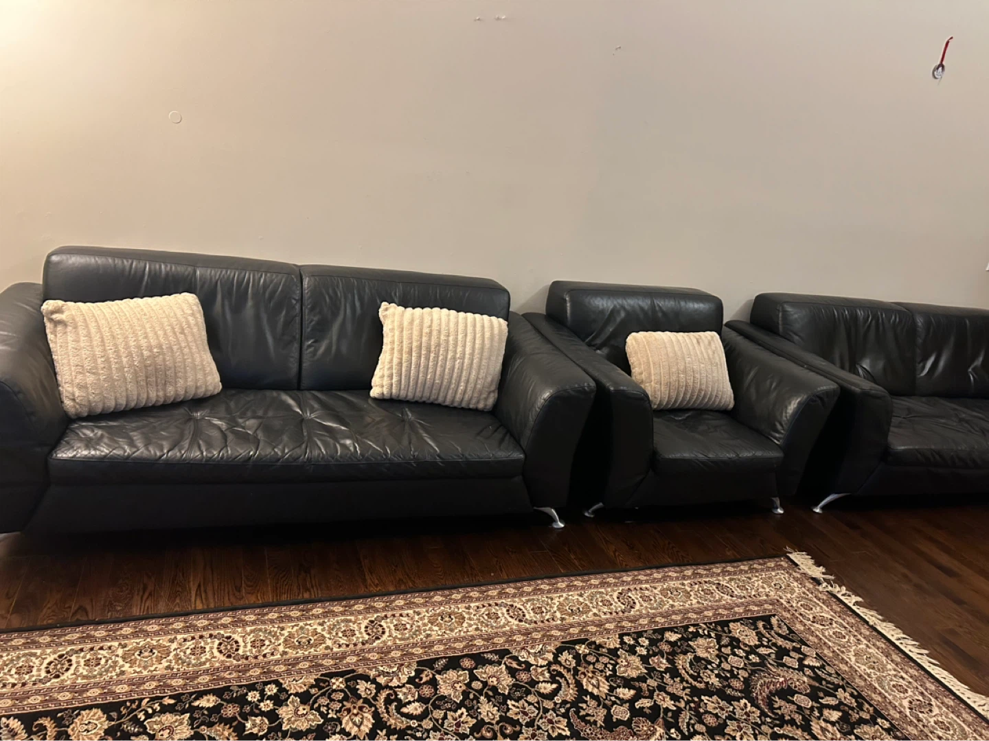 Black Leather Sofa and Armchairs Set