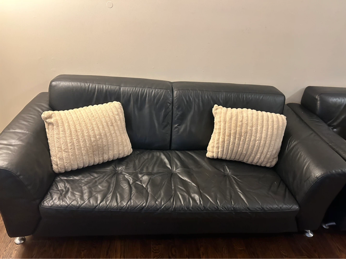 Black Leather Sofa and Armchairs Set - photo 2