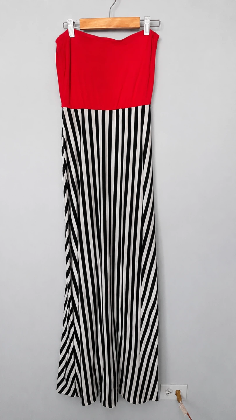 Strapless Maxi Dress - Red & Black Stripe - photo 2