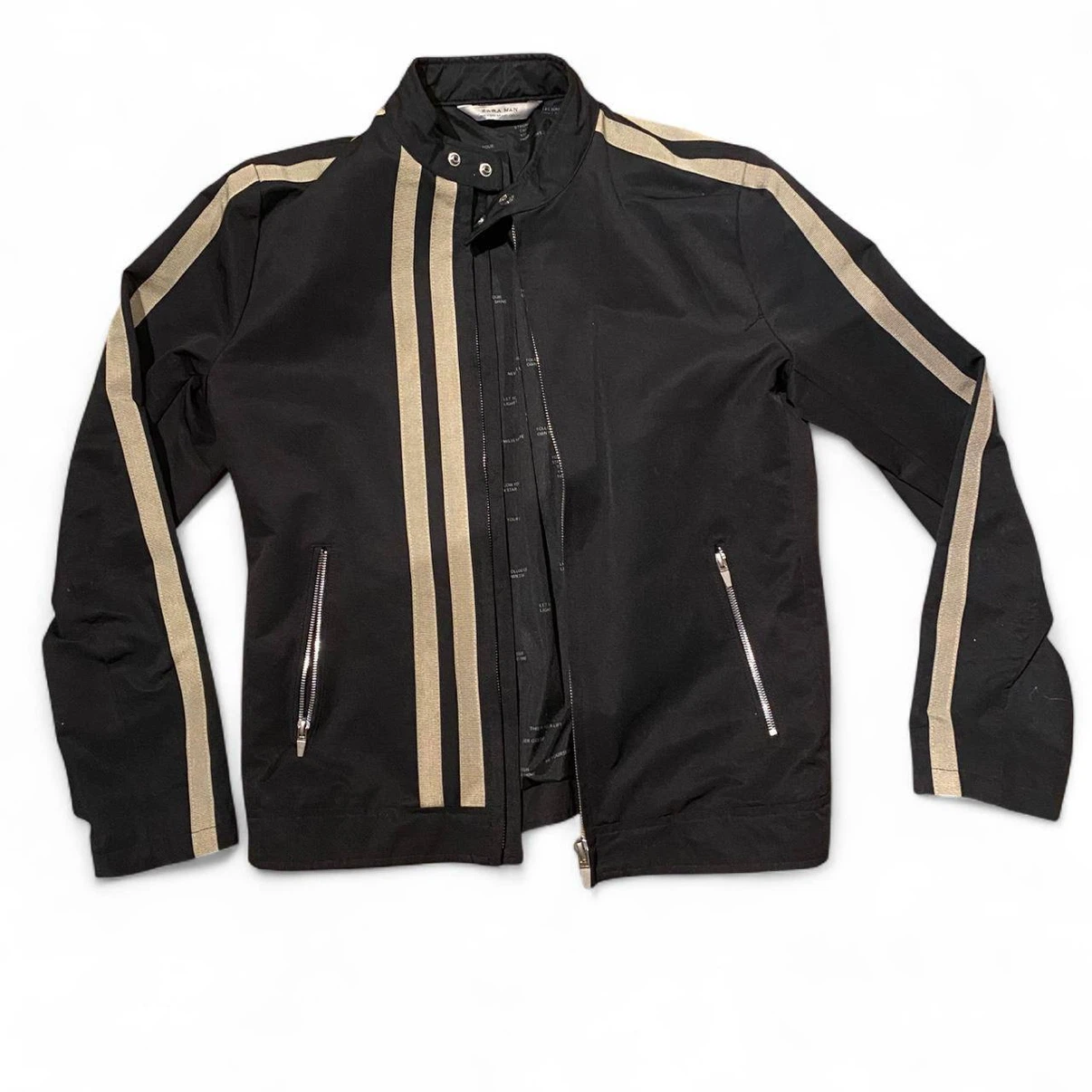 ZARA Man Black Jacket with Beige Stripes – Size L - photo 4