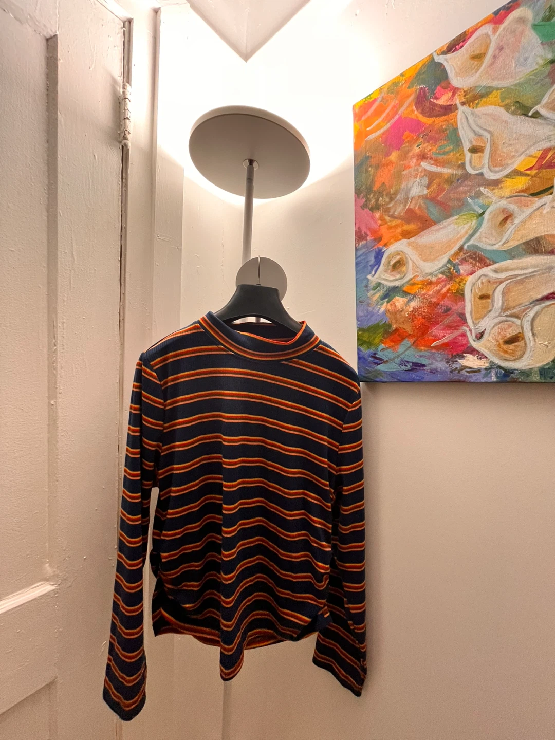 Striped Long Sleeve Mock Neck Top