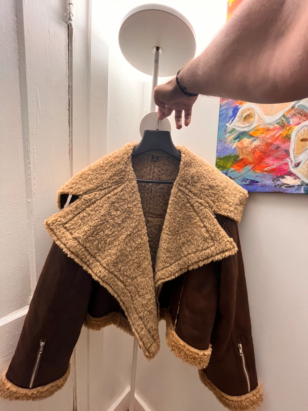 Brown Faux Shearling Aviator Jacket