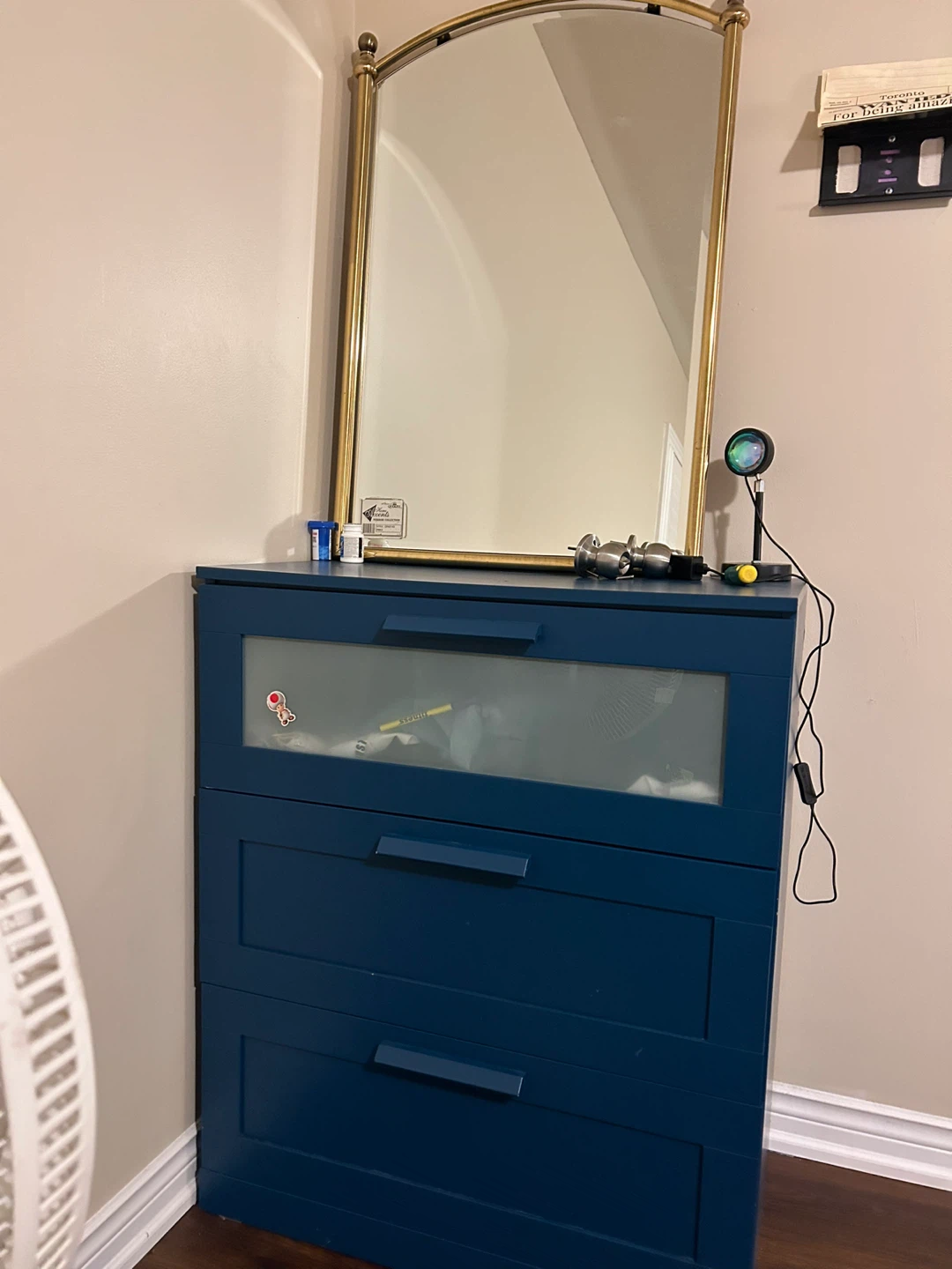 Blue 3-Drawer Dresser with Glass Panel - photo 2