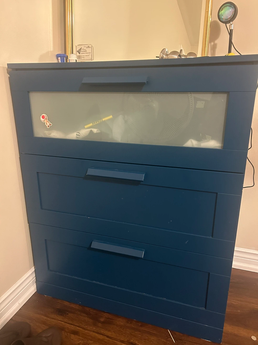 Blue 3-Drawer Dresser with Glass Panel - photo 3
