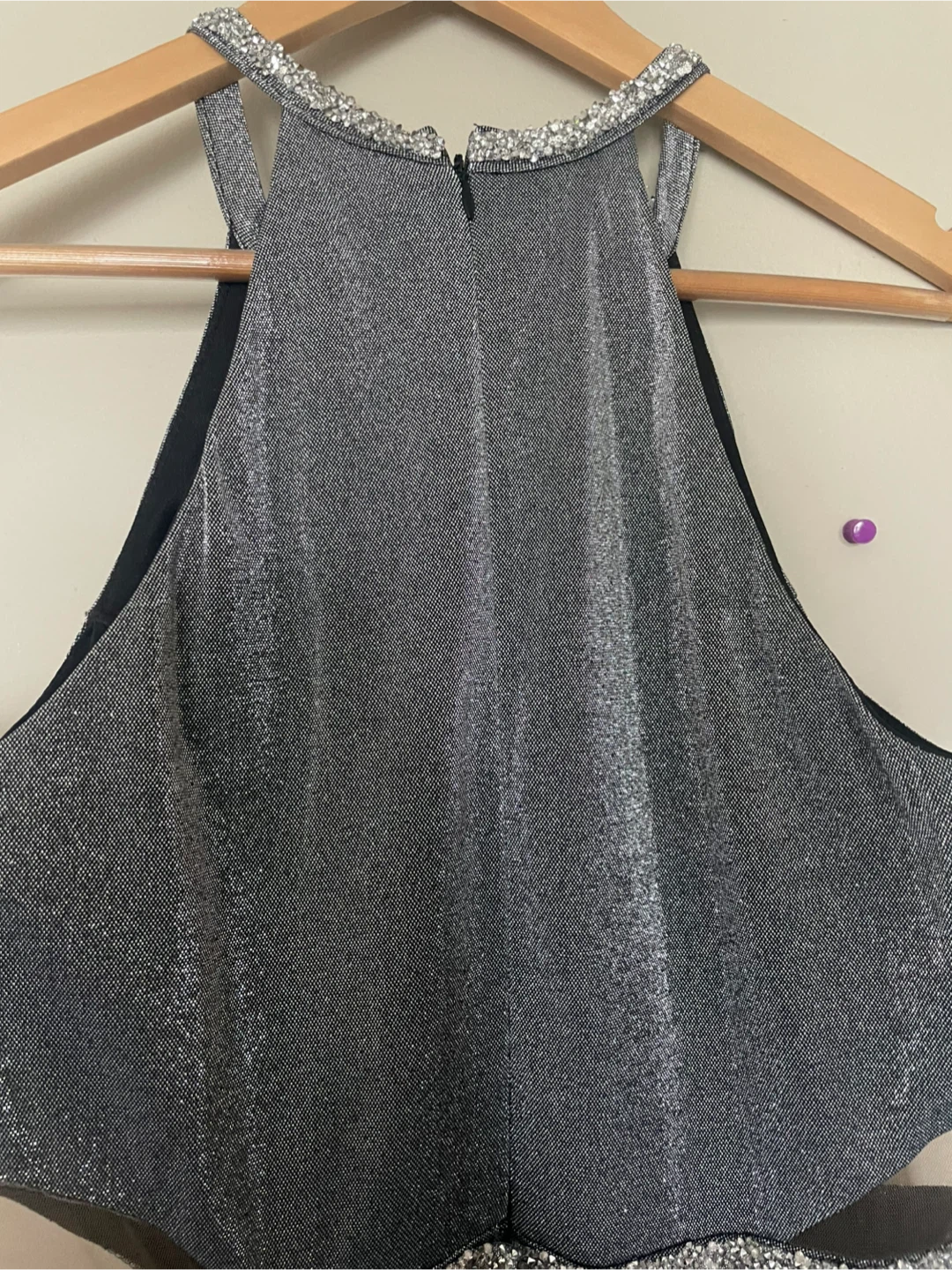 Silver Metallic Halter Neck Embellished Dress - photo 5