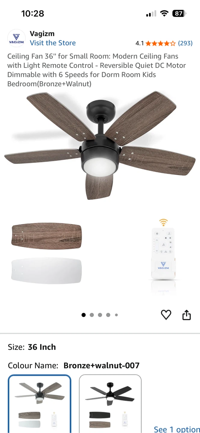 Vagizm 36" Ceiling Fan with Light Remote Control