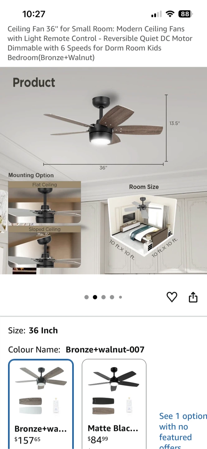 Vagizm 36" Ceiling Fan with Light Remote Control - photo 2