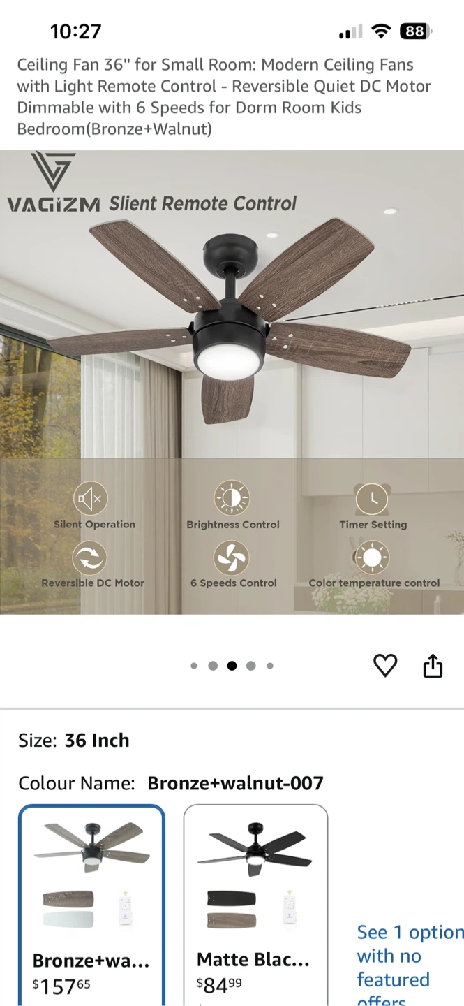 Vagizm 36" Ceiling Fan with Light Remote Control - photo 3