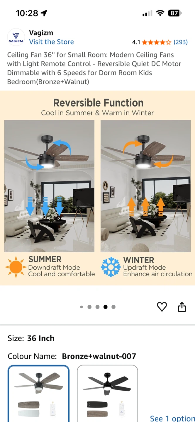 Vagizm 36" Ceiling Fan with Light Remote Control - photo 5