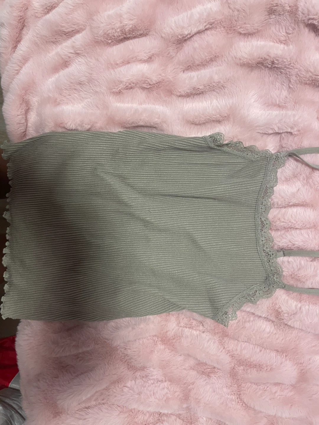 Forever 21 Ribbed Lace Trim Camisole - Olive Green