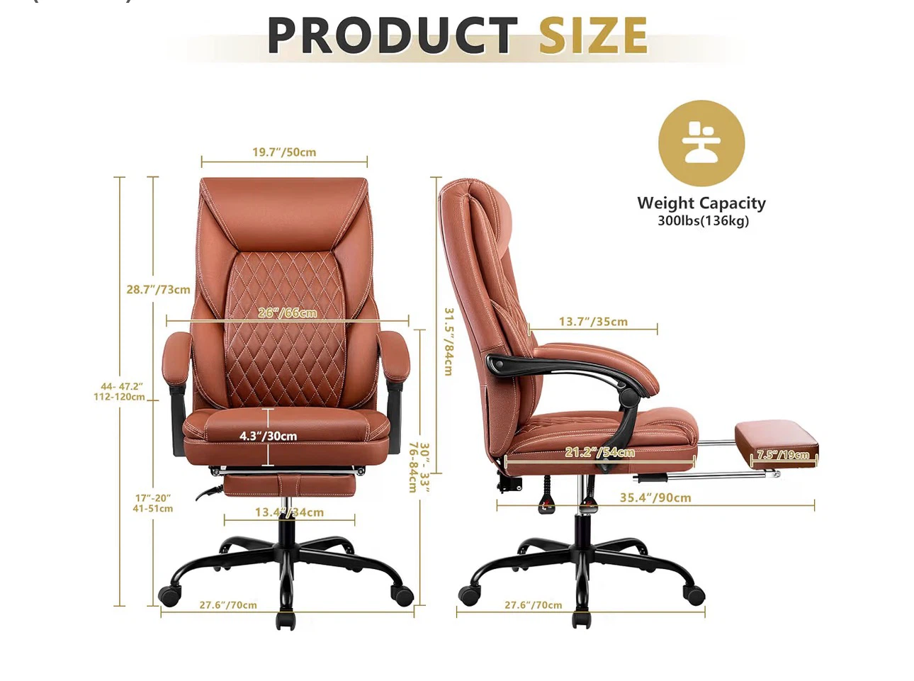 Brown Executive Office Chair with Footrest - photo 3