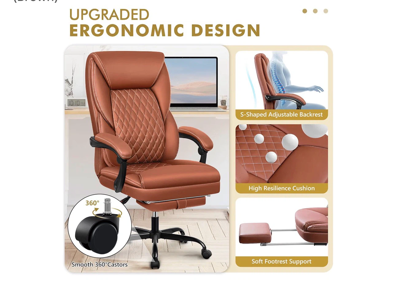 Brown Executive Office Chair with Footrest - photo 4
