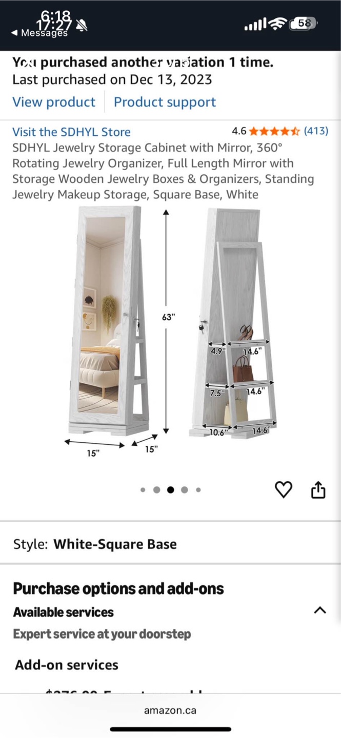 SDHYL Jewelry Storage Cabinet with Mirror - White