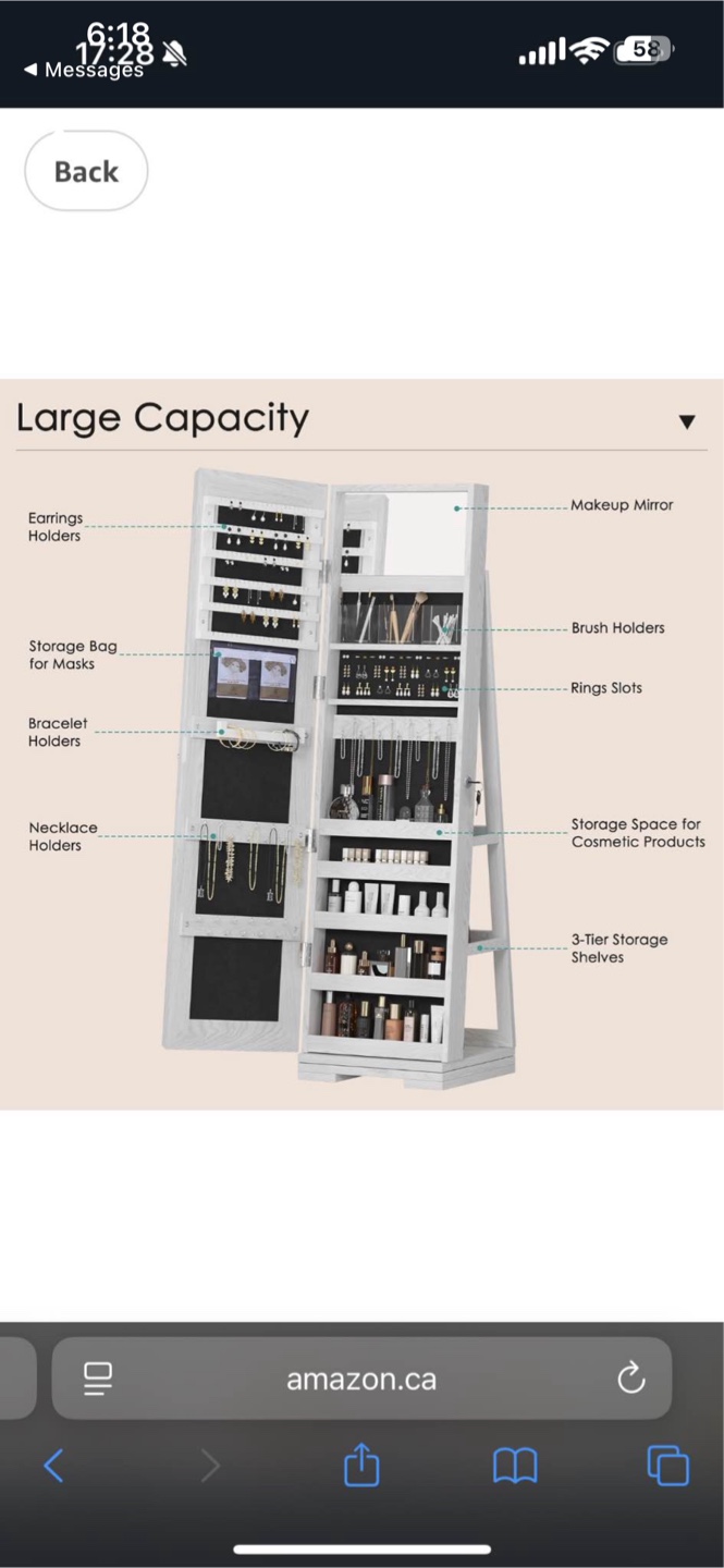 SDHYL Jewelry Storage Cabinet with Mirror - White - photo 4