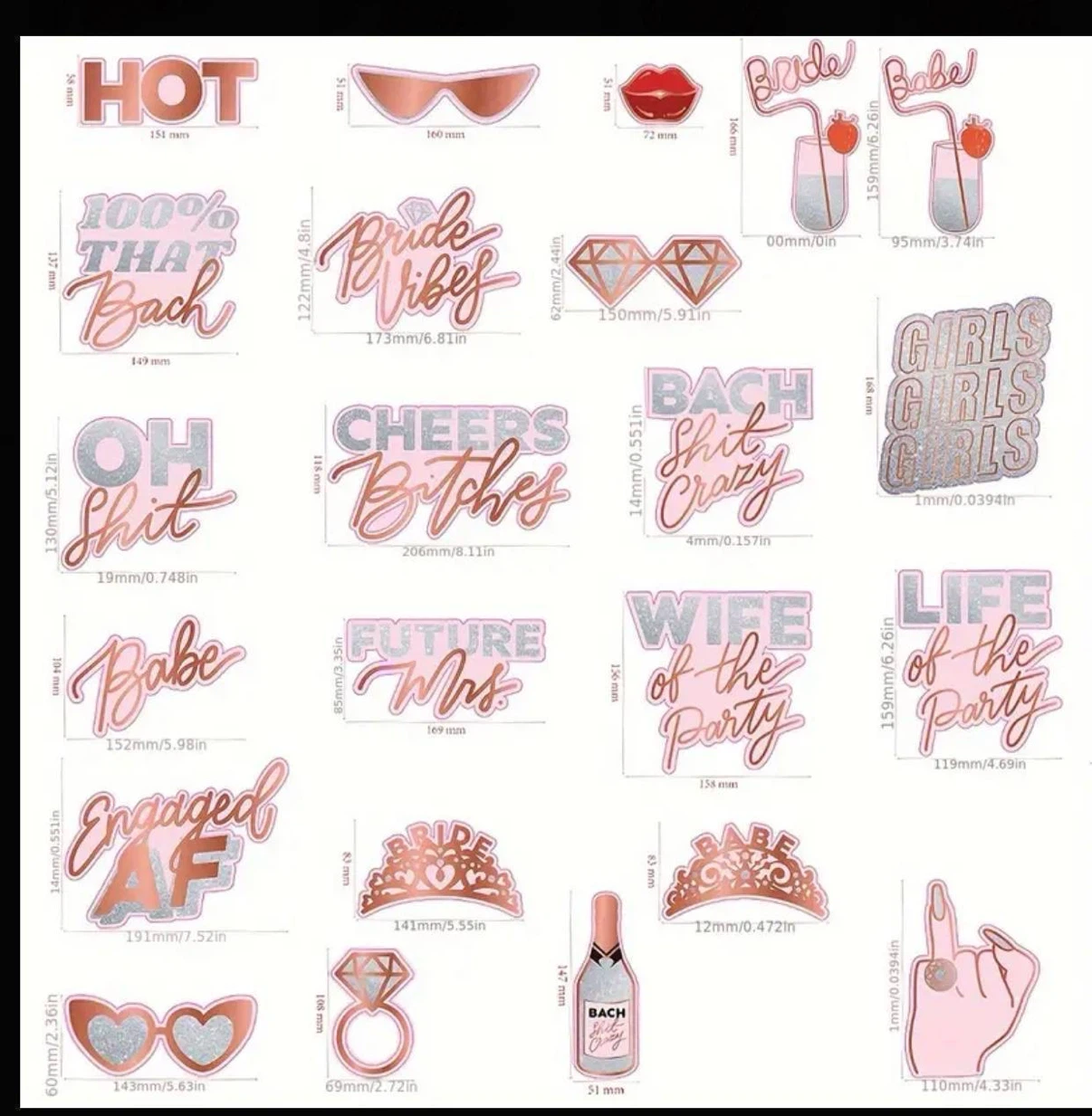 24 Piece Bachelorette Party Photo Booth Props - photo 2
