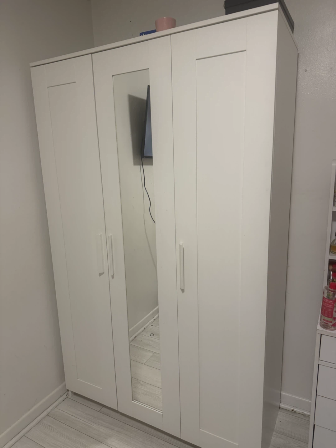 IKEA White 3-Door Wardrobe with Mirror