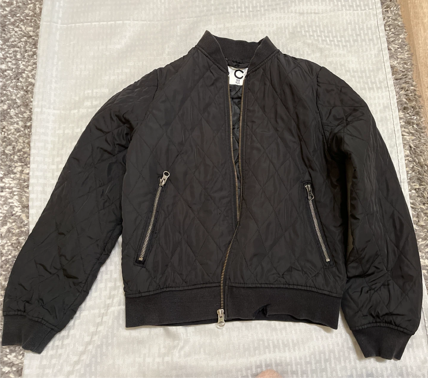 Black Quilted Bomber Jacket