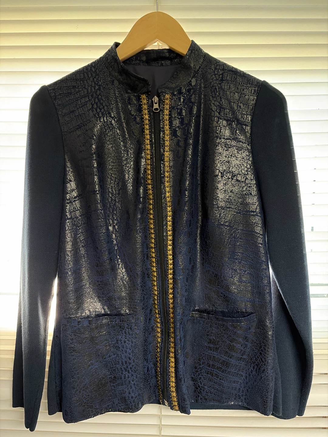 Women's Blue Faux Croc Front Zip Jacket