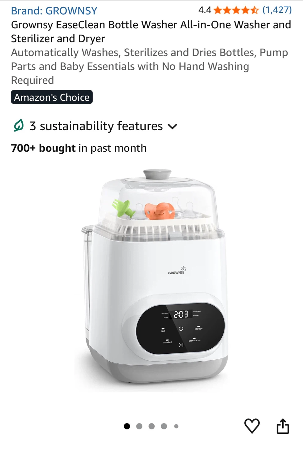 Grownsy EaseClean Bottle Washer, Sterilizer & Dryer