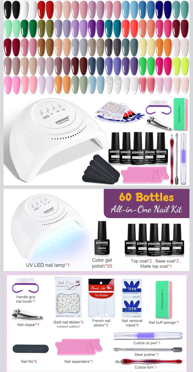 JODSONE 60 Bottles Gel Nail Polish Kit with UV Lamp