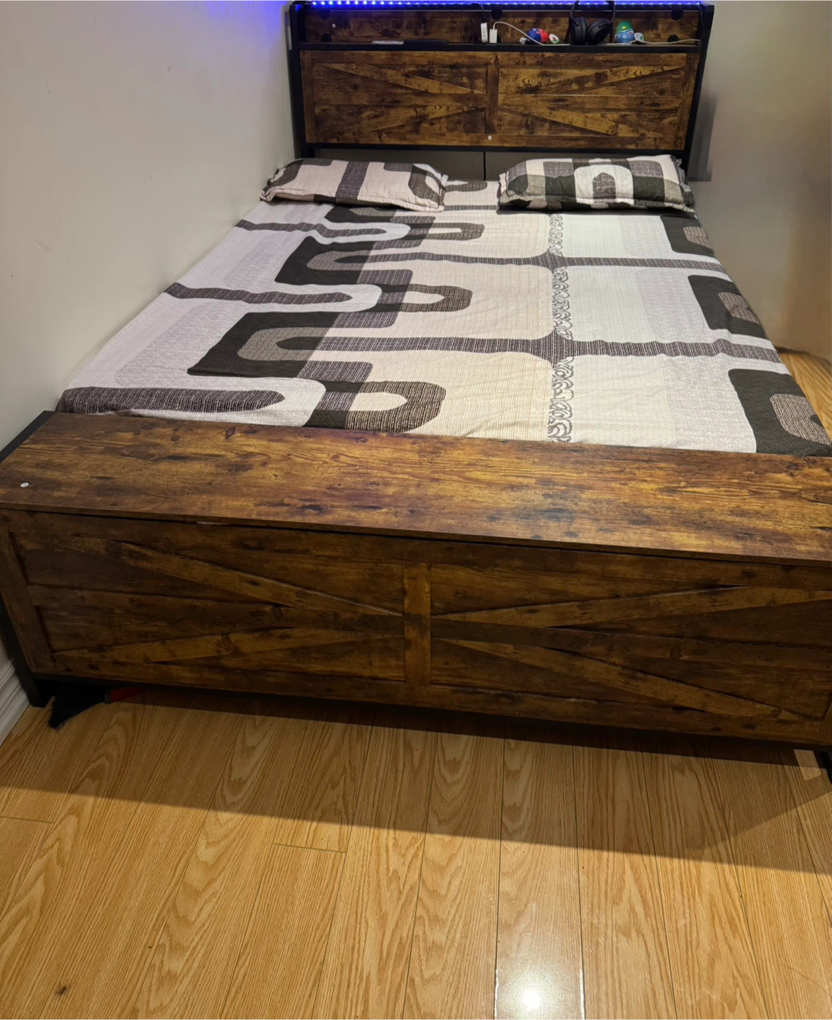 Rustic Wood and Metal Bed Frame with Storage