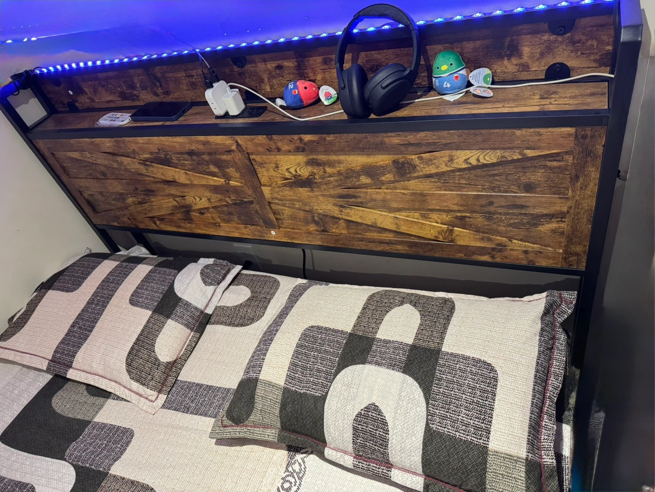 Rustic Wood and Metal Bed Frame with Storage - photo 2