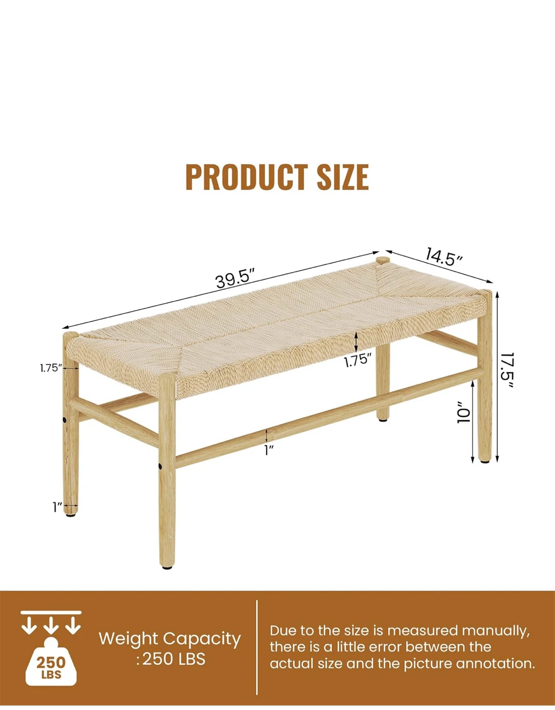 Woven Seat Entryway Bench with Wood Frame - photo 2