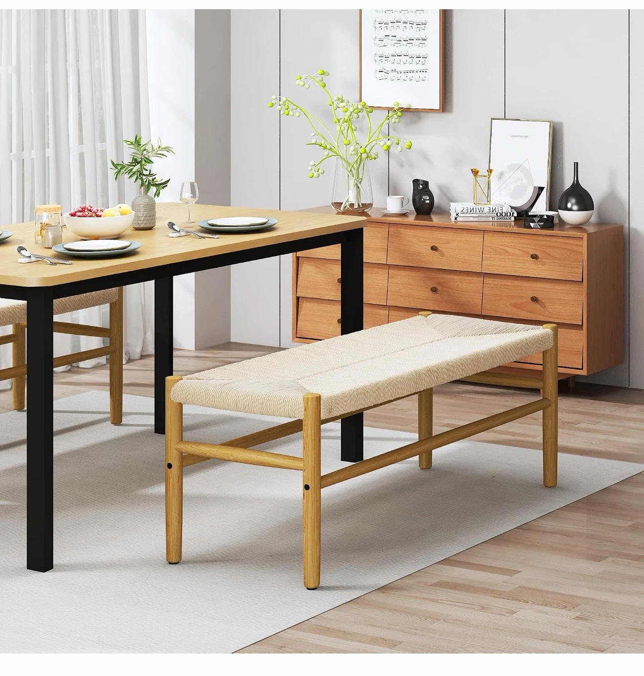 Woven Seat Entryway Bench with Wood Frame - photo 4