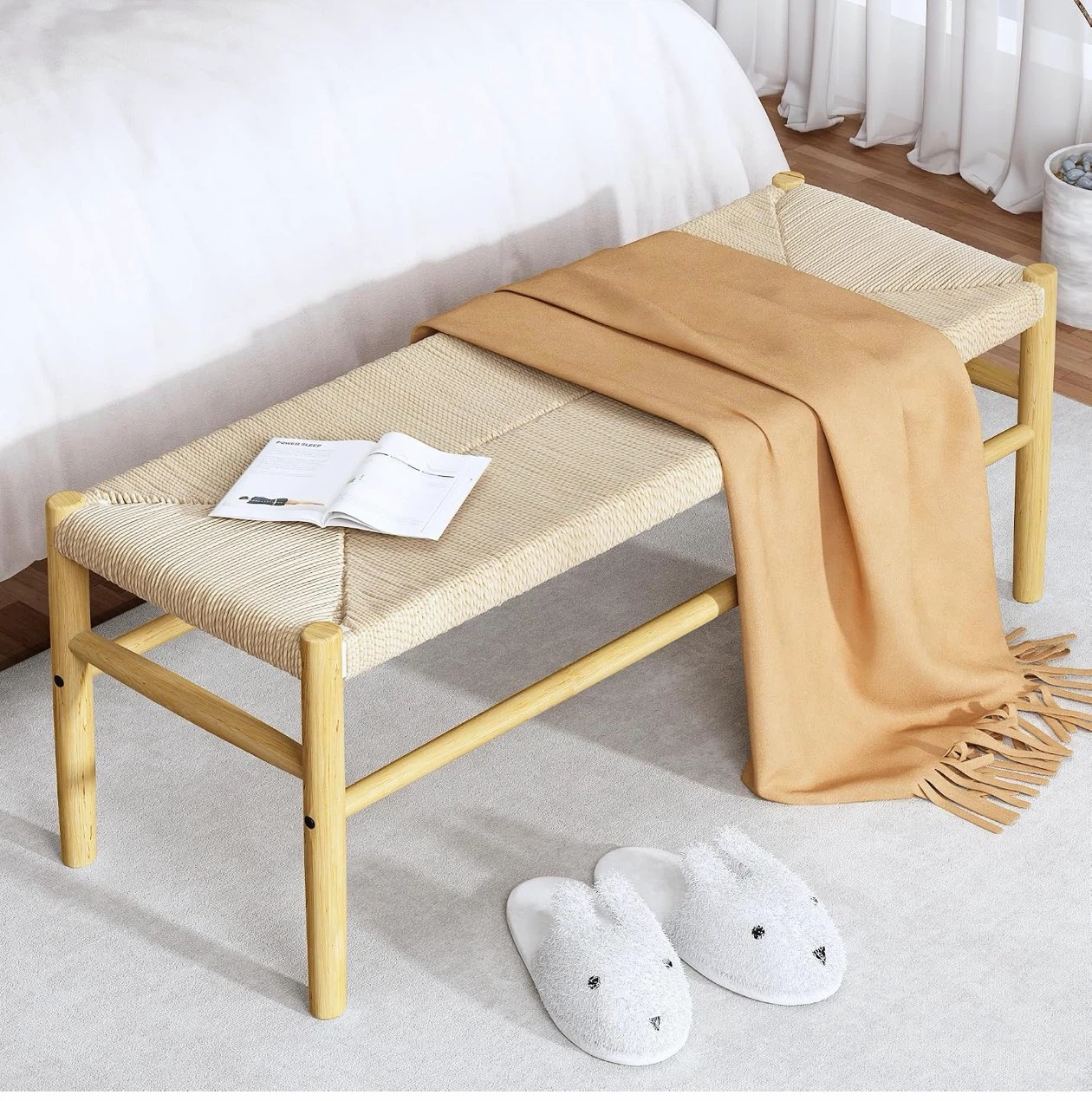 Woven Seat Entryway Bench with Wood Frame - photo 5