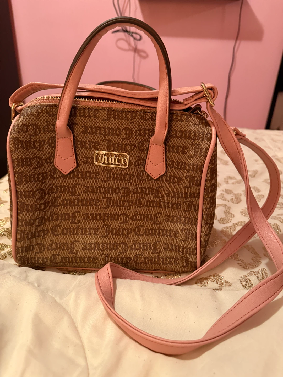 Juicy Couture Logo Print Satchel Purse Bag Pink Trim - photo 3