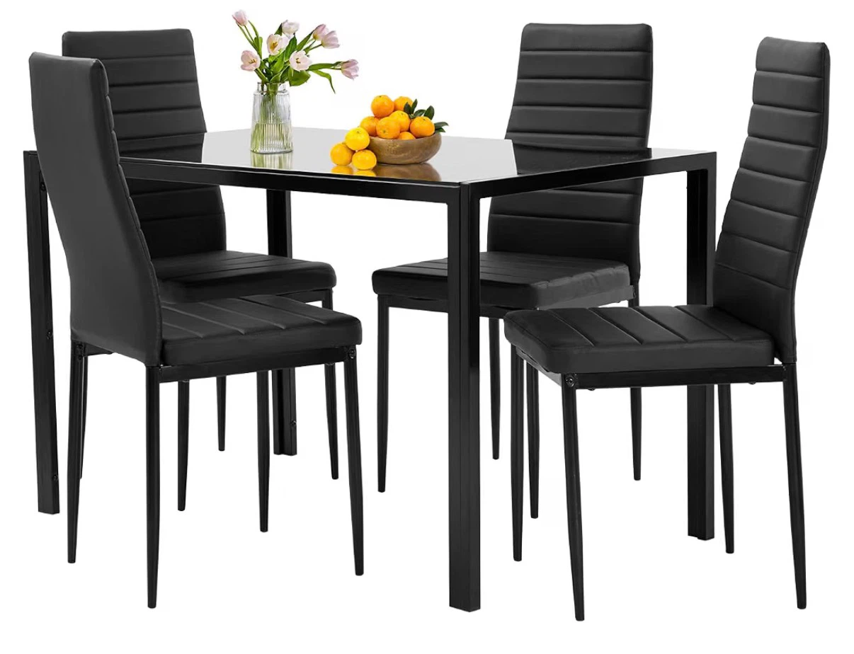 Black Dining Set with 4 Chairs