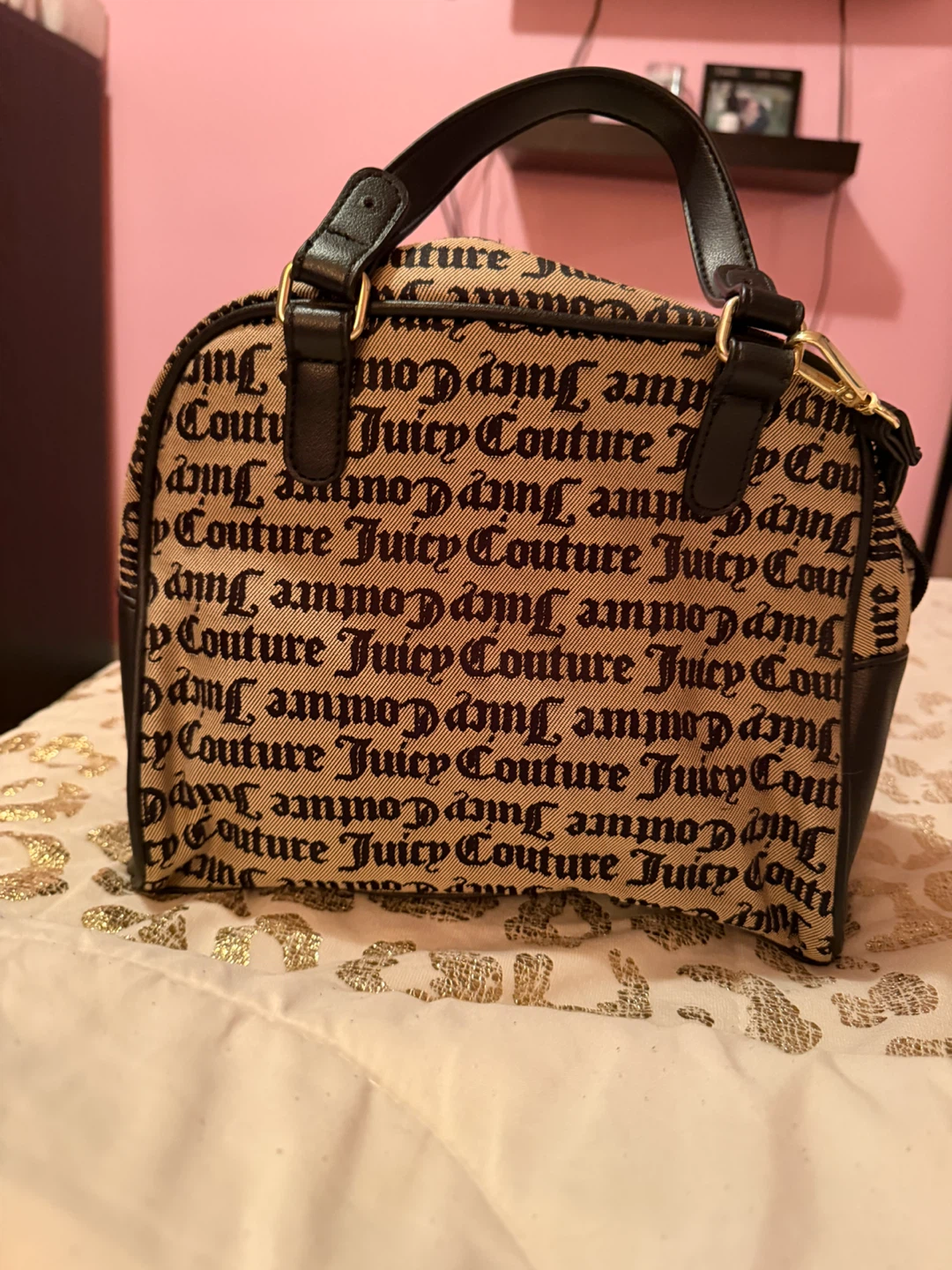 Juicy Couture Tan Canvas & Brown Leather Satchel Handbag - photo 2
