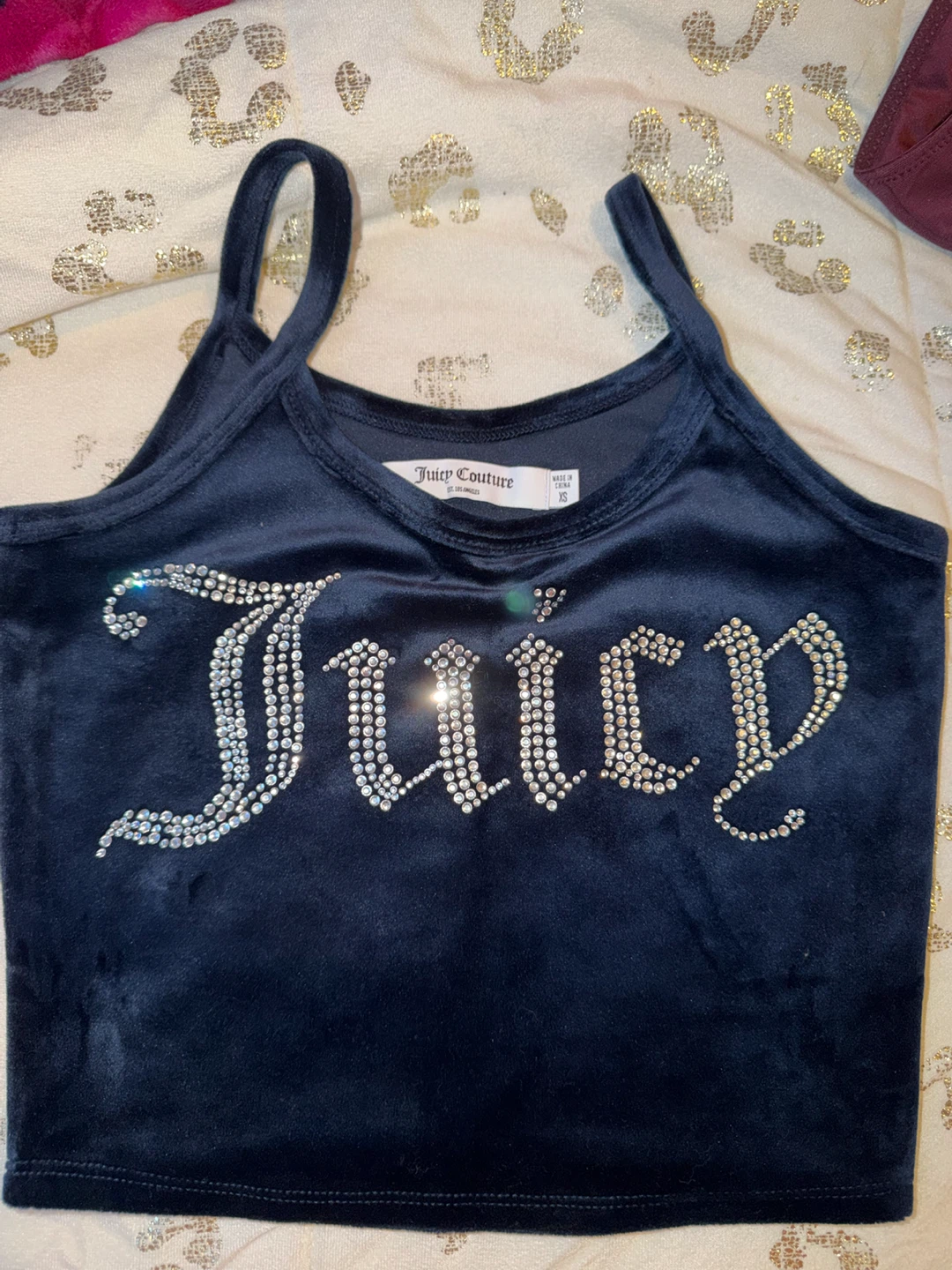 Juicy Couture Velvet Crop Tank Top with Rhinestones
