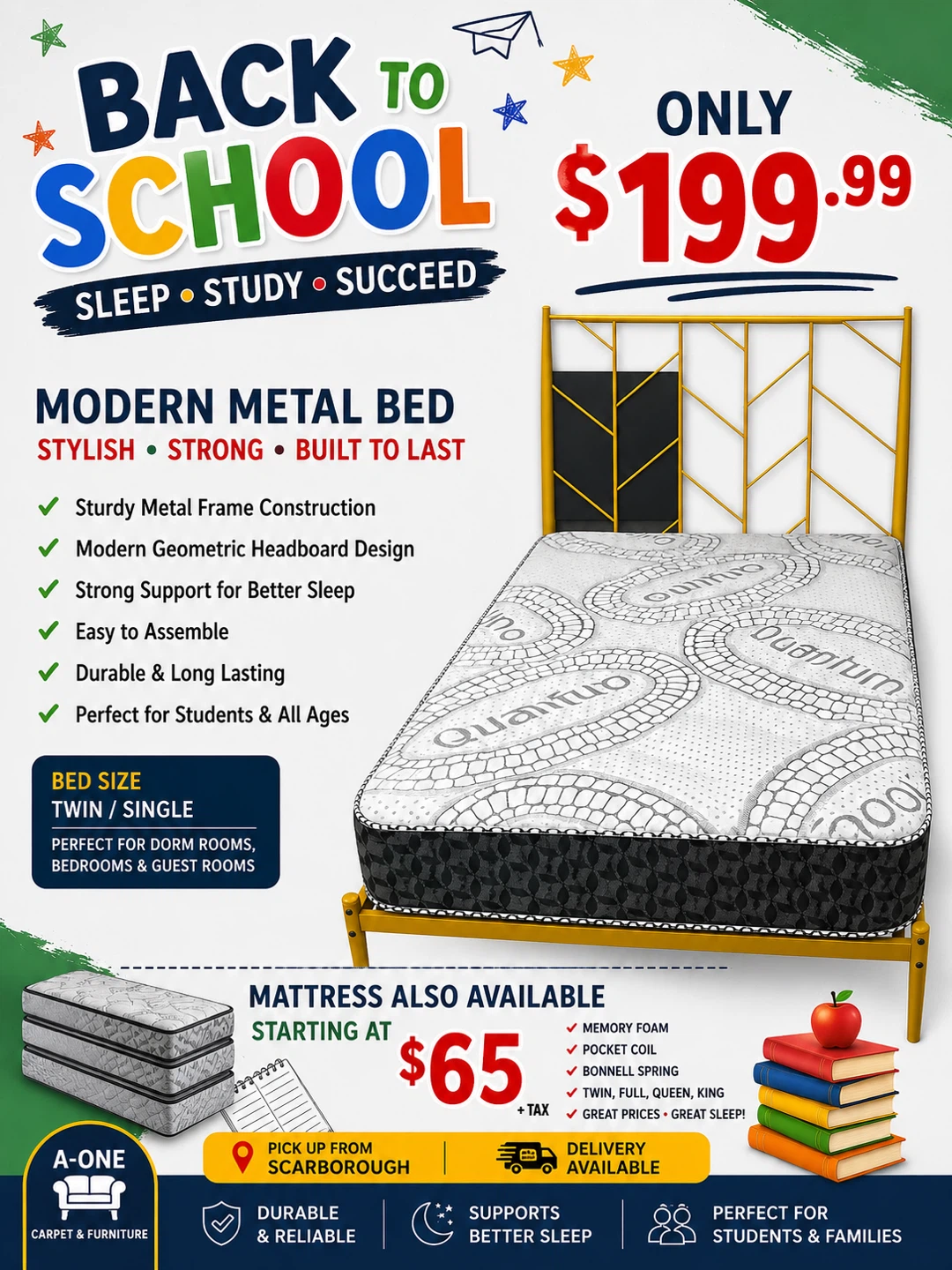 Modern Metal Bed Frame - Twin/Single