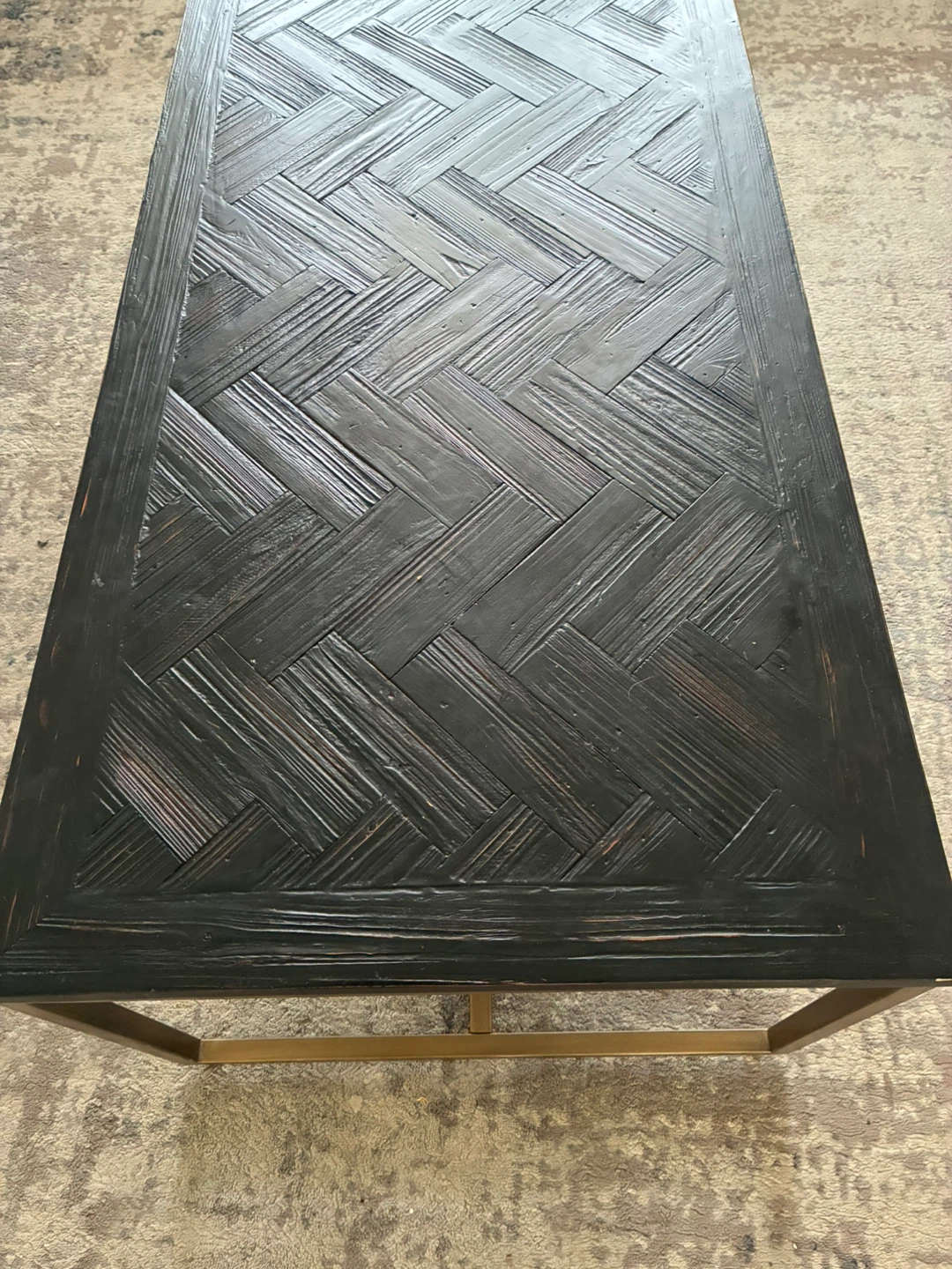 Black Herringbone Coffee Table with Gold Metal Legs