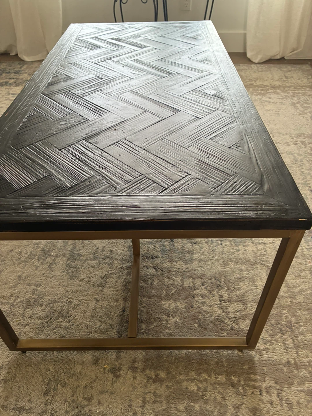 Black Herringbone Coffee Table with Gold Metal Legs - photo 2