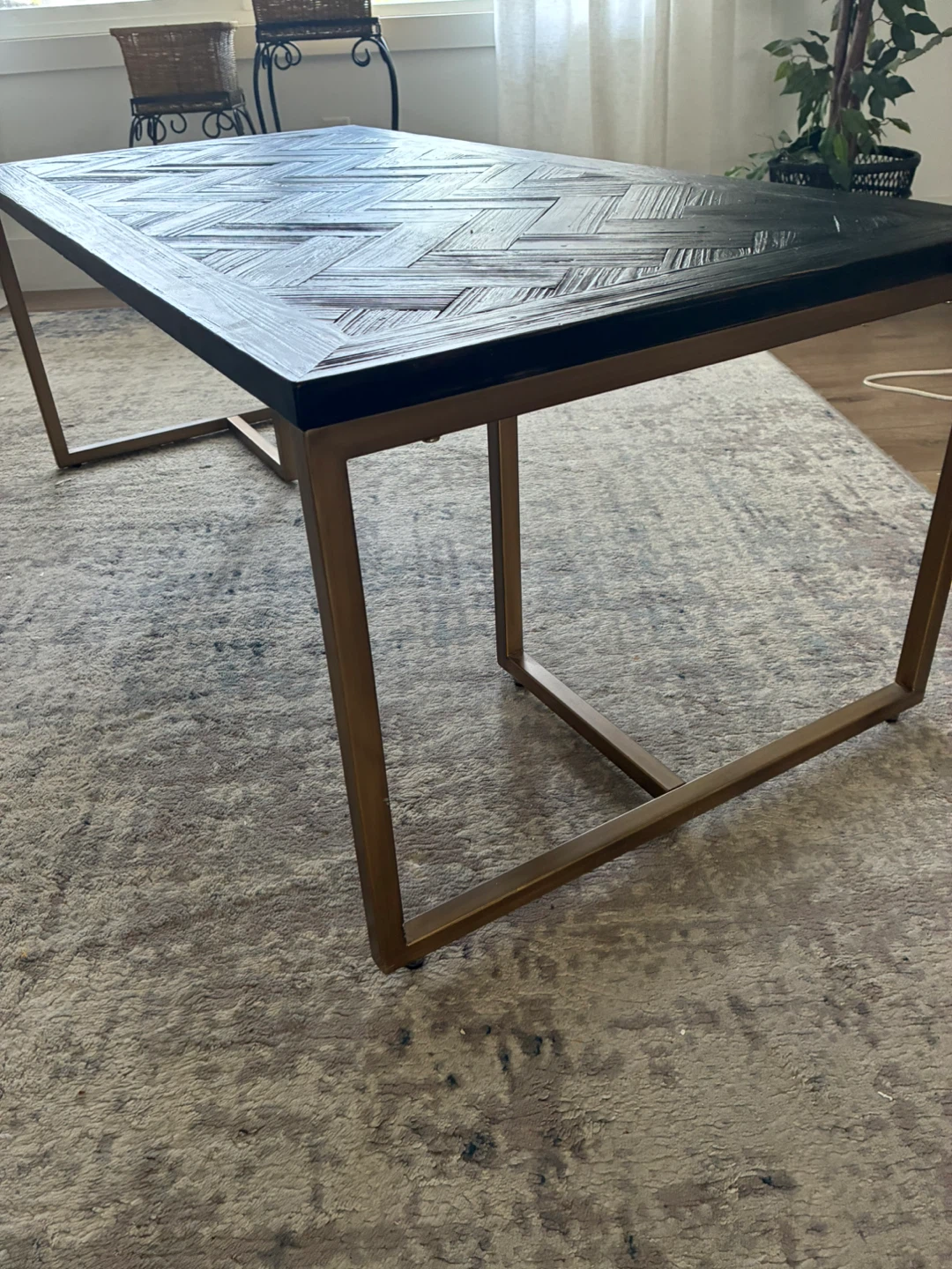 Black Herringbone Coffee Table with Gold Metal Legs - photo 3