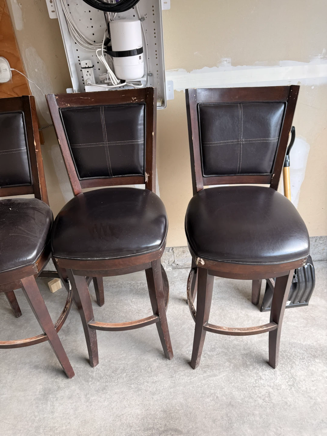 Set of 3 Brown Bar Stools with Dark Wood Frame - photo 2