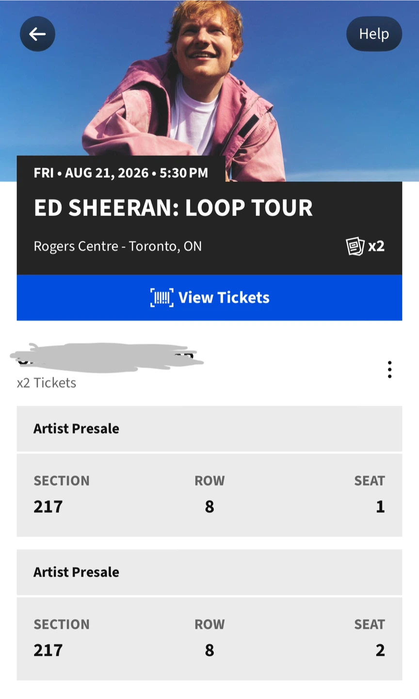 RUSH: 2 for 250 - Ed Sheeran: Loop Tour Tickets