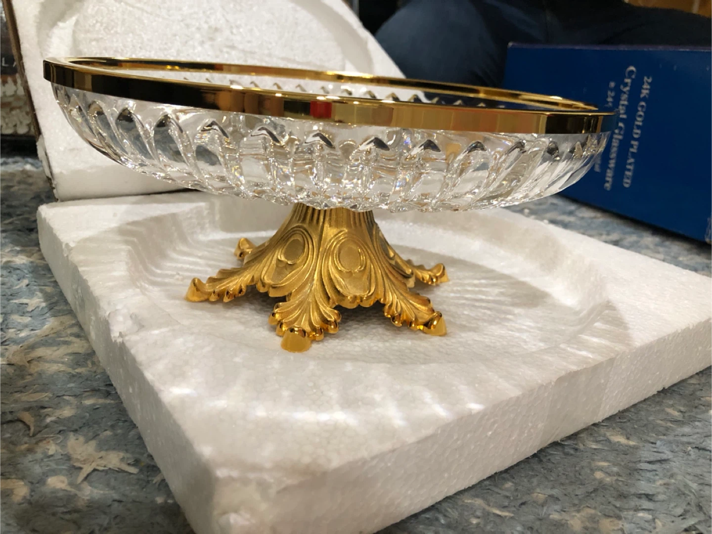 24K Gold Crystal Glass Fruit Bowl with Trim