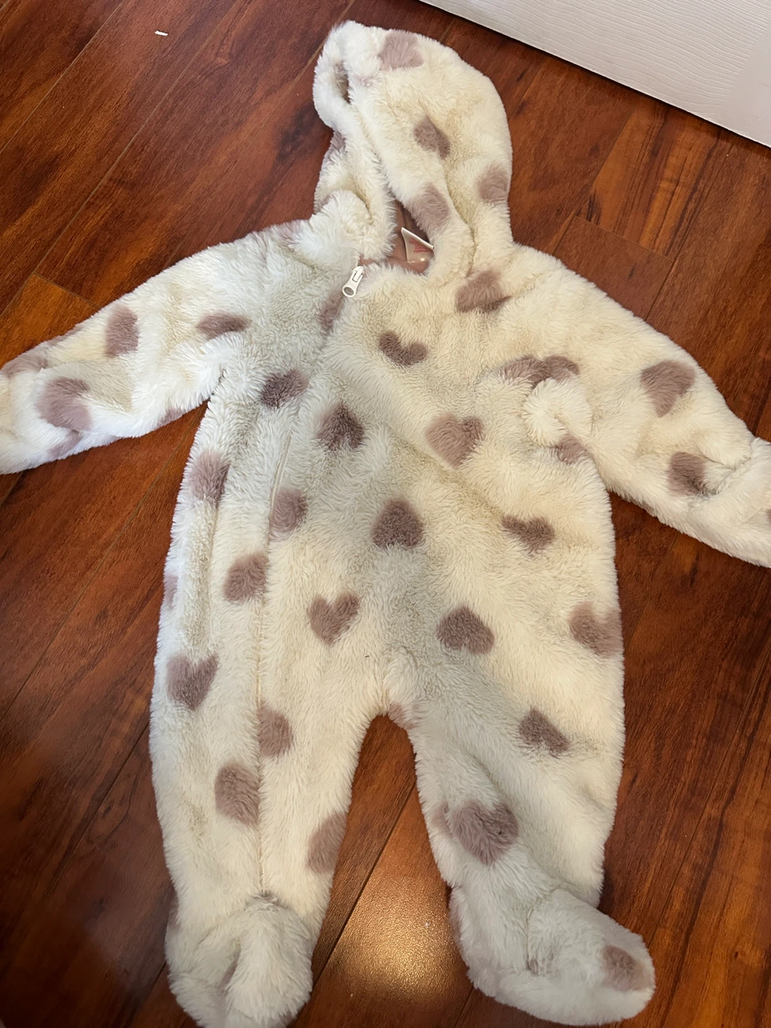 Baby Girls Fleece Footed Snowsuit with Hearts - 6/9M