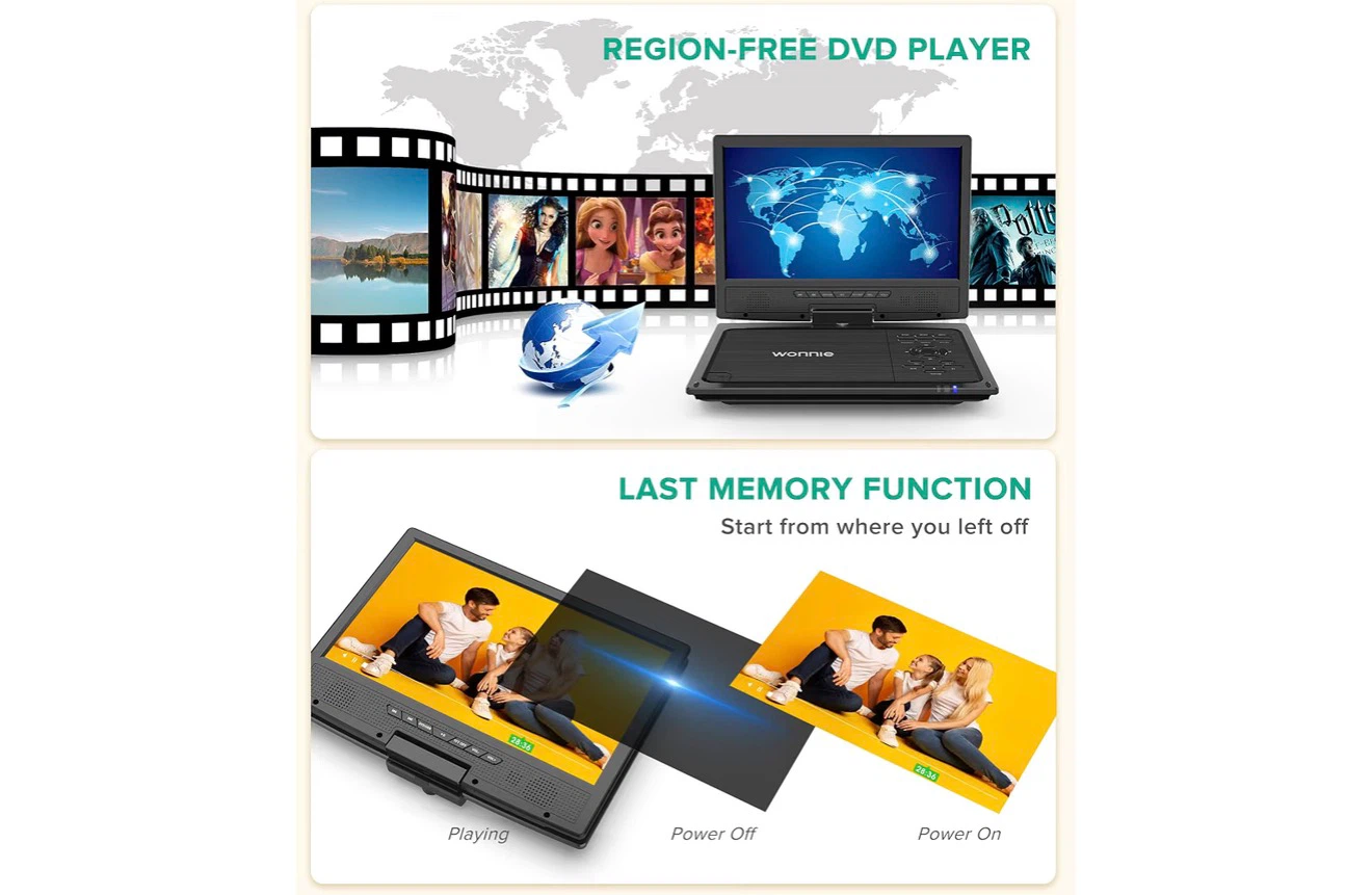Wonnie Region-Free Portable DVD Player 10.5" - photo 3