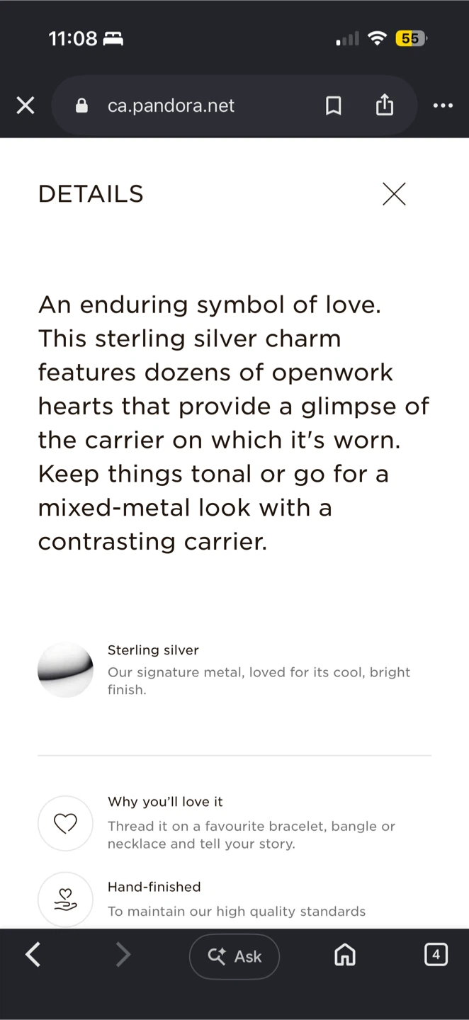 Pandora Sterling Silver Heart Charm - photo 5